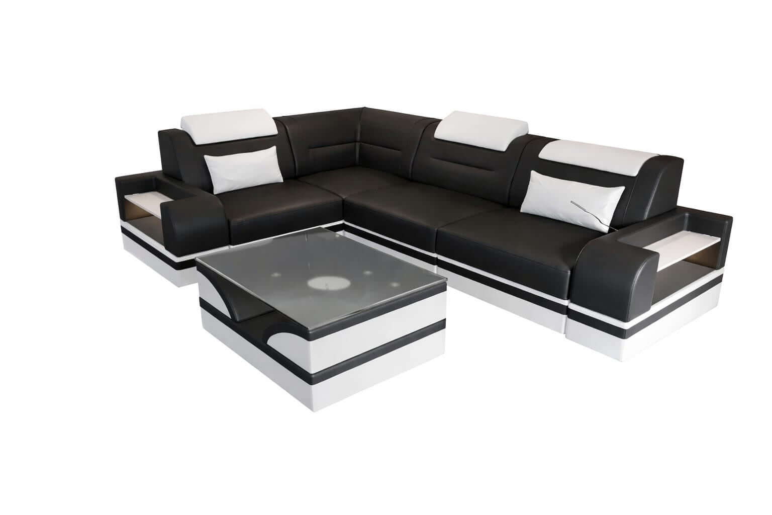 Mini Ecksofa Trivento Kompakt L-Form in Leder Schwarz-Weiss