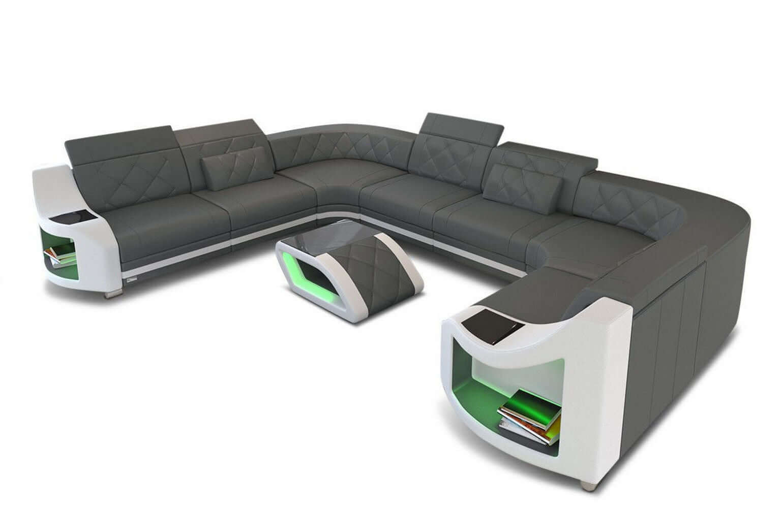 Mini Sofa Genua U-Form aus Leder grau-weiß