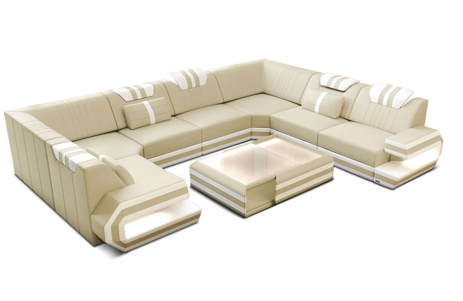 Designsofa Ragusa aus Leder beige-weiß