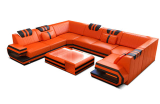 Leder Wohnlandschaft Ragusa – Komfort & Stil in Kunstleder und der Farbe Orange und Schwarz - Ausrichtung links