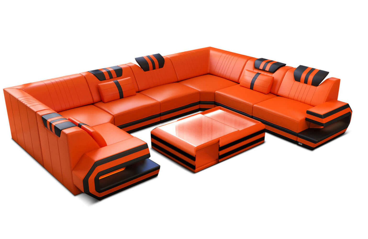 Leder Wohnlandschaft Ragusa – Komfort & Stil orange-schwarz