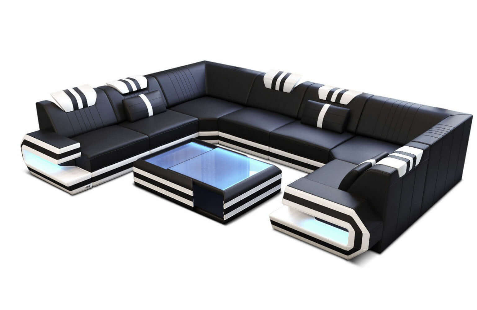 Designsofa Ragusa U-Form aus Leder schwarz-weiß
