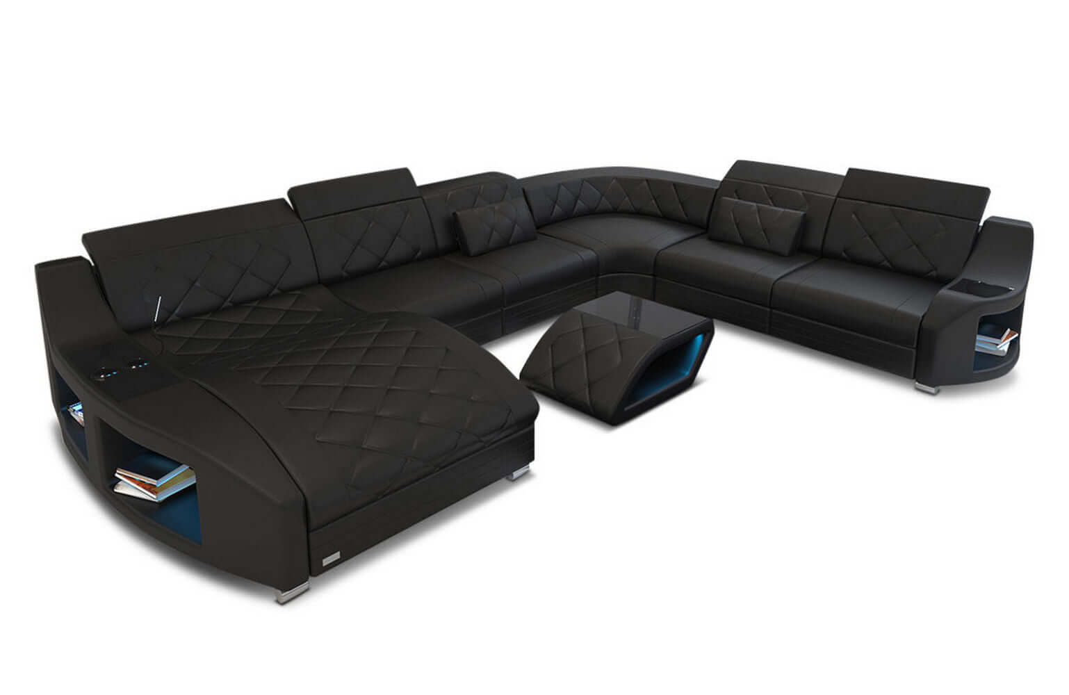 Mini Wohnlandschaft Swing XXL U-Form in Leder Schwarz
