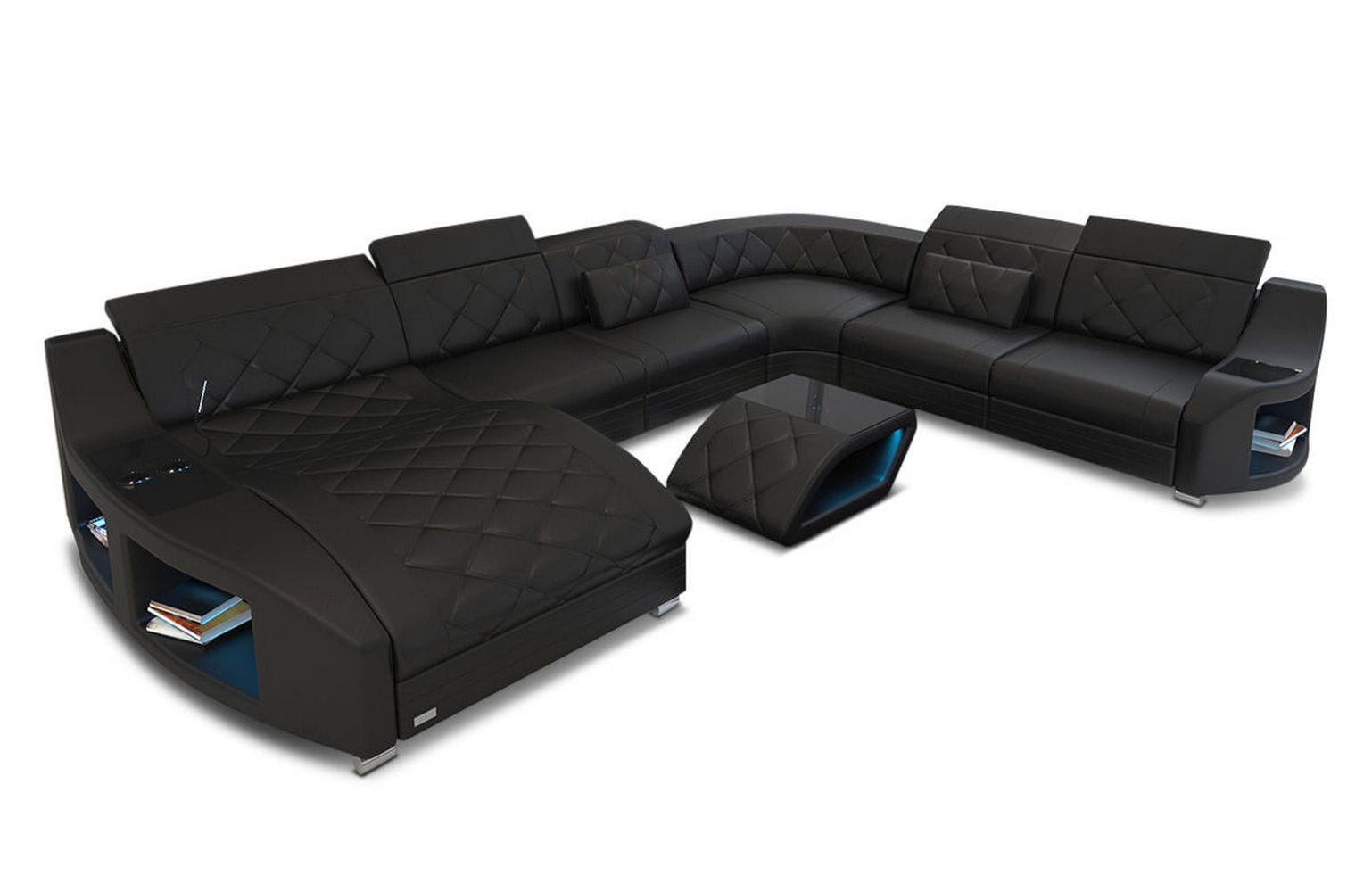 XXL Wohnlandschaft Swing aus Leder schwarz