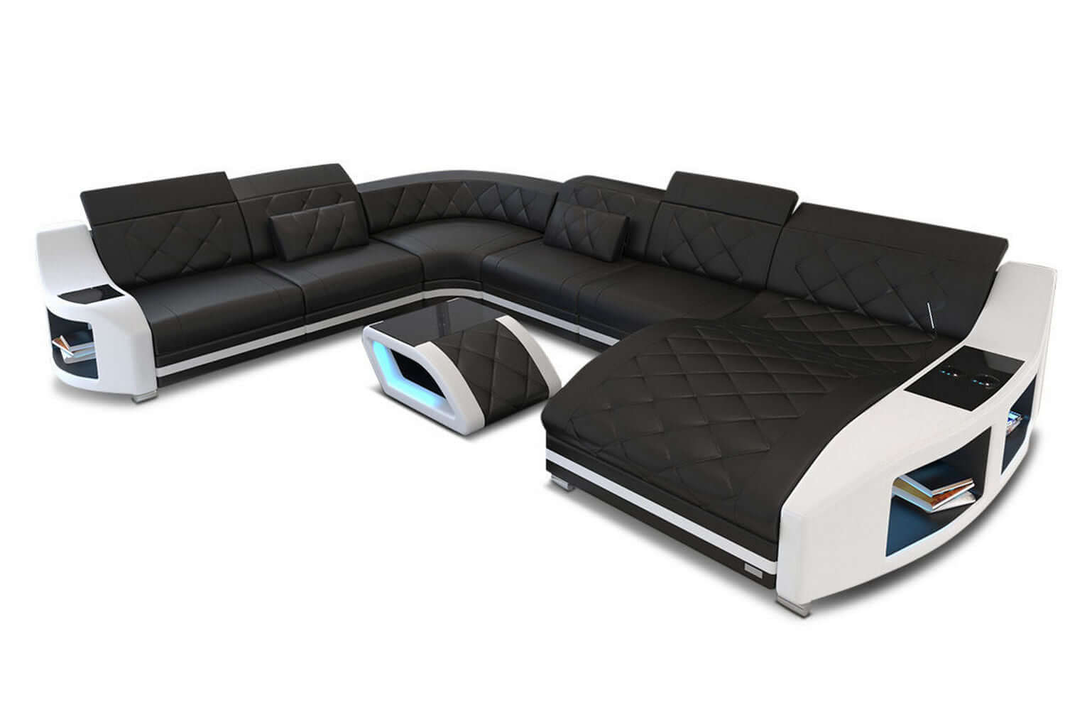 Mini Wohnlandschaft Swing XXL U-Form in Leder Schwarz-Weiß