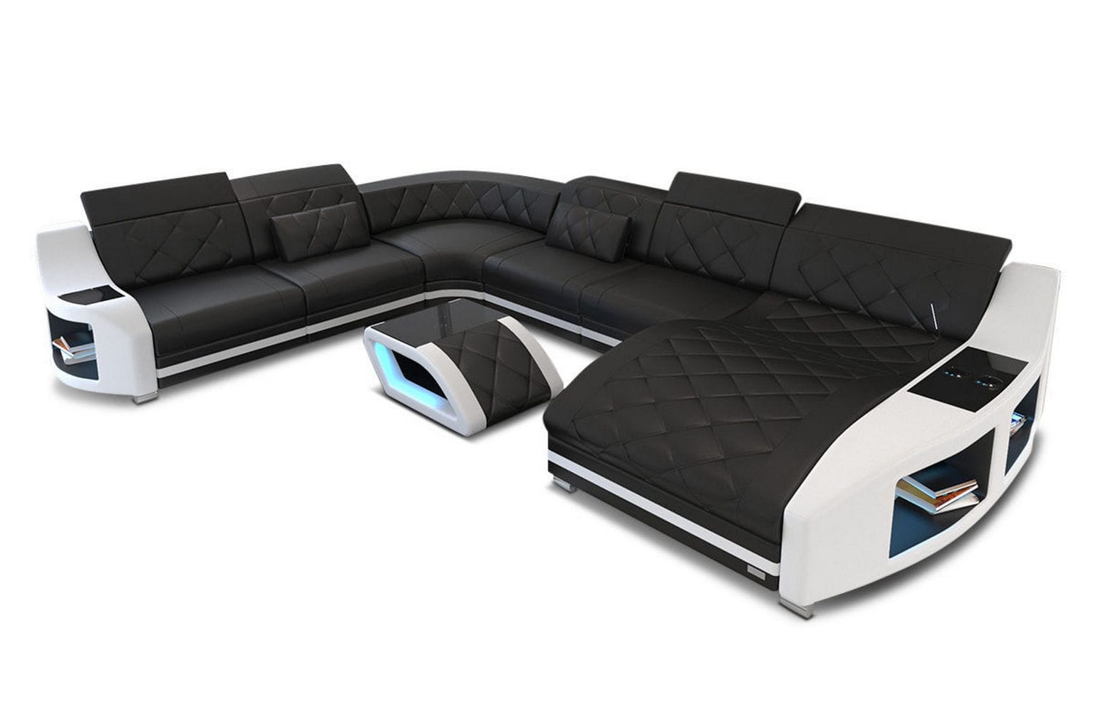 XXL Wohnlandschaft Swing aus Leder schwarz-weiß