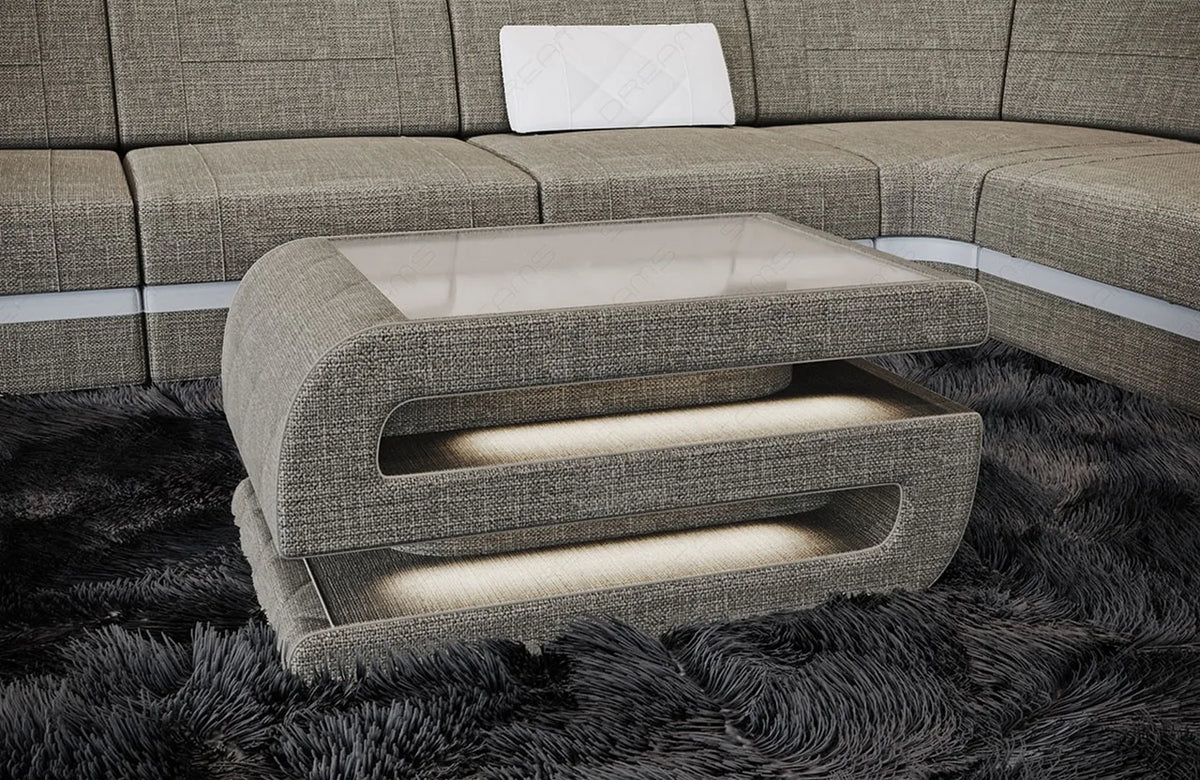 Couchtisch Bologna in Stoff Warmgrau