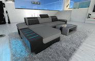 Leder-Stoff Couch Bellagio L-Form mit LED