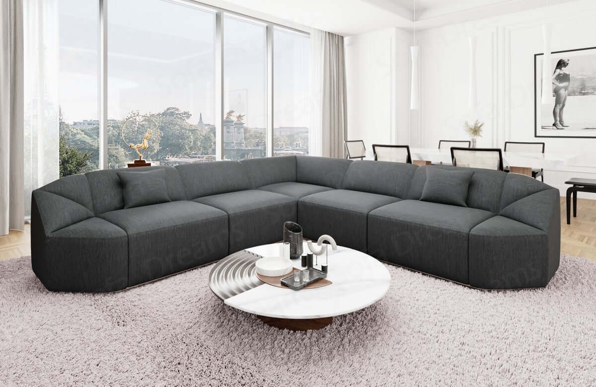 Samtstoff Ecksofa Cabrera L Form anthrazit