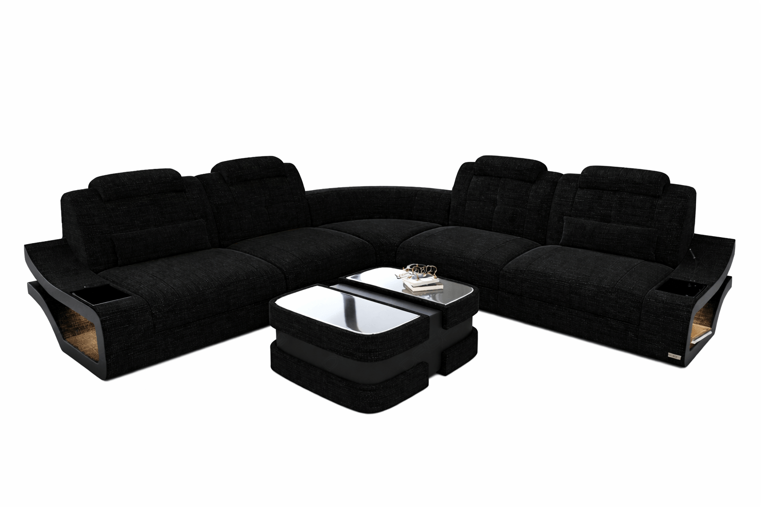 Couch Elena Lang L-Form in Stoff Dunkelgrau-Schwarz