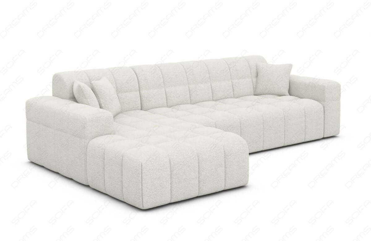 Couch Ibiza L-Form in Stoff Kurz Weiß