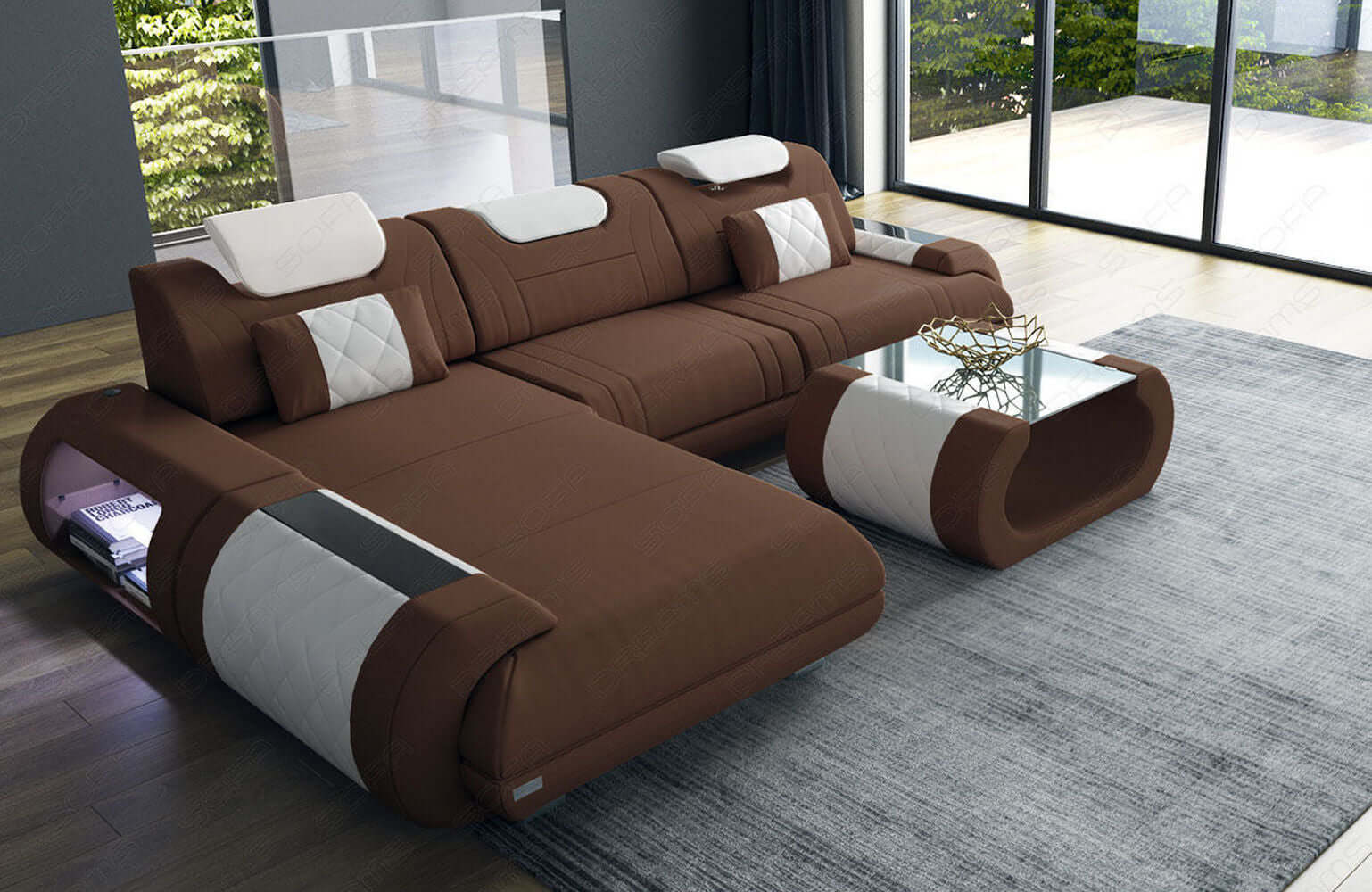 Stoffsofa Rimini L-Form – Modern und Bequem Apricot-Weiß