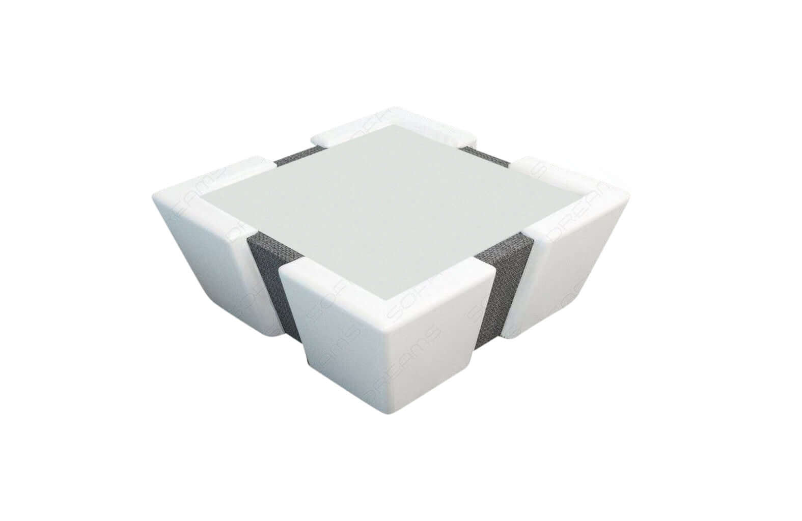 Stoff Couchtisch Apollonia mit LED Grau-Weiß
