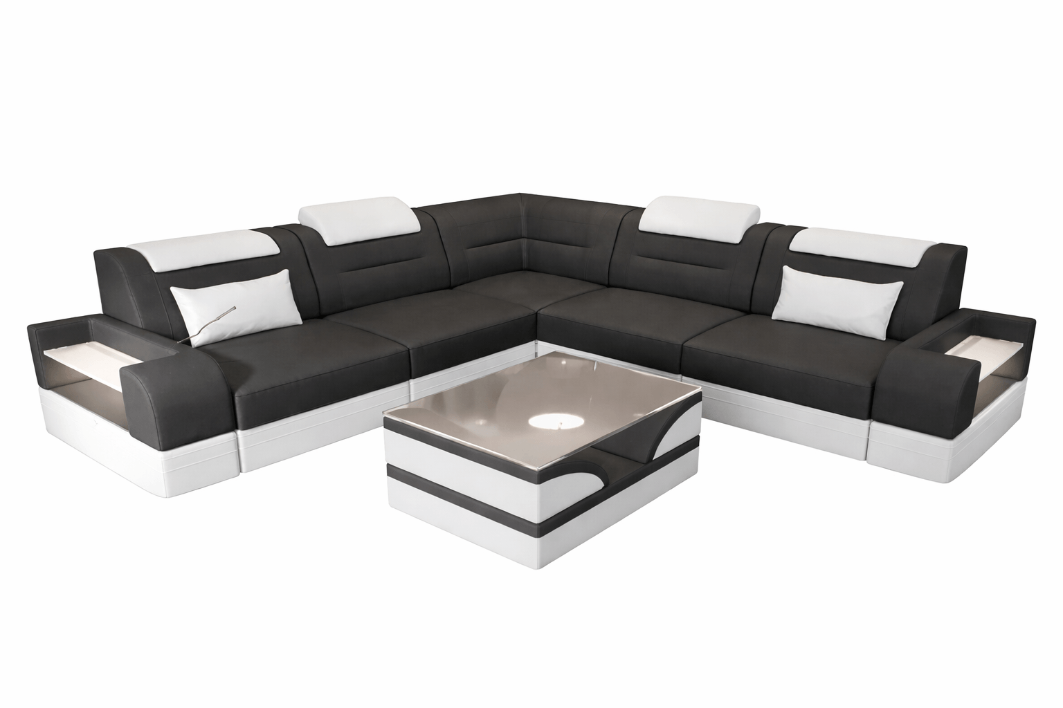 Couch Trivento L-Form in Stoff Dunkelgrau-Weiß