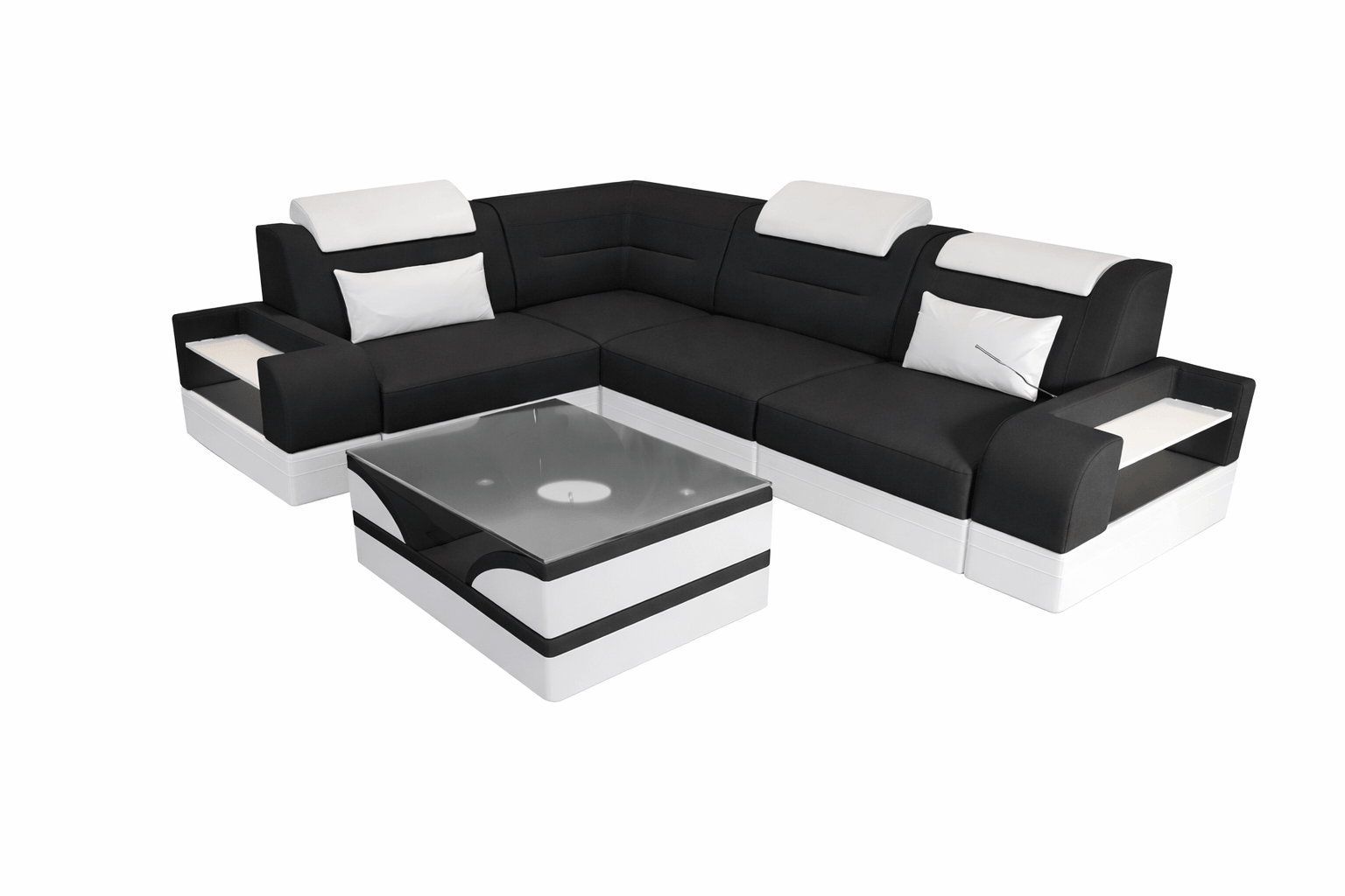 Couch Trivento L-Form in Stoff Kurz Schwarz-Weiß