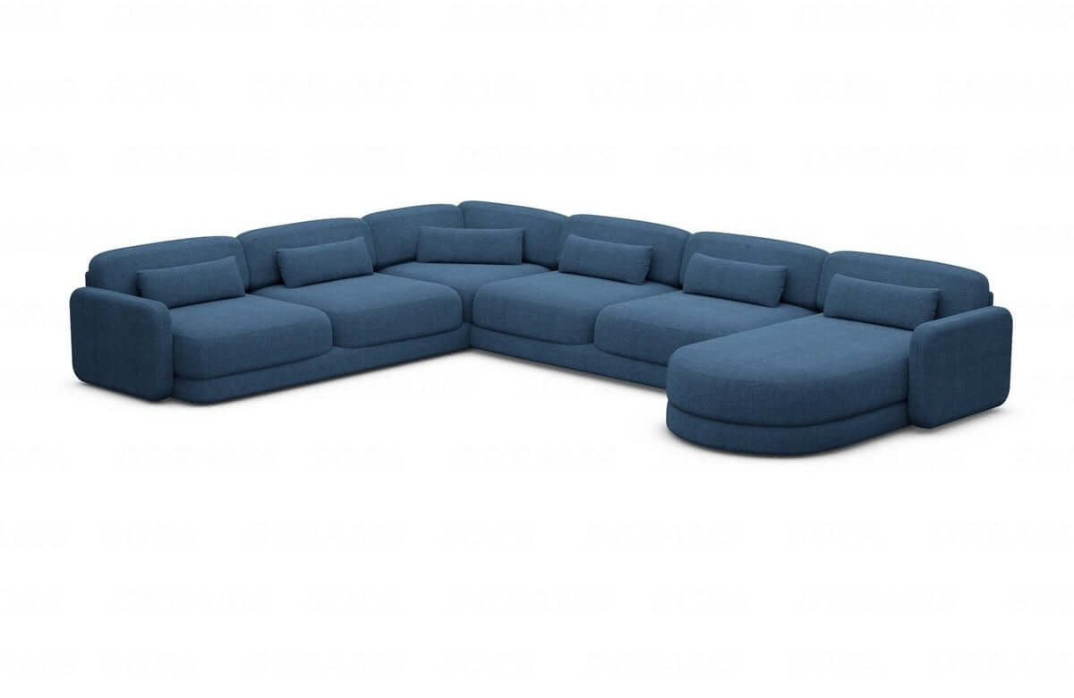 Wohnlandschaft Valencia XXL U-Form in Stoff Blau