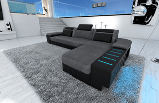 Polster Ecksofa Bellagio L-Form - Altara Wildleder-Optik in Metalgrey-Schwarz mit USB-Anschluss