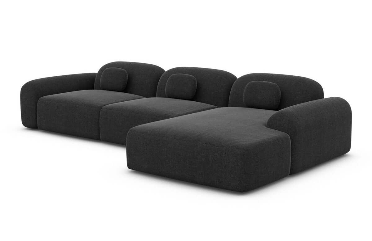 Ecksofa Barcelona L-Form aus Stoff Kurz Schwarz