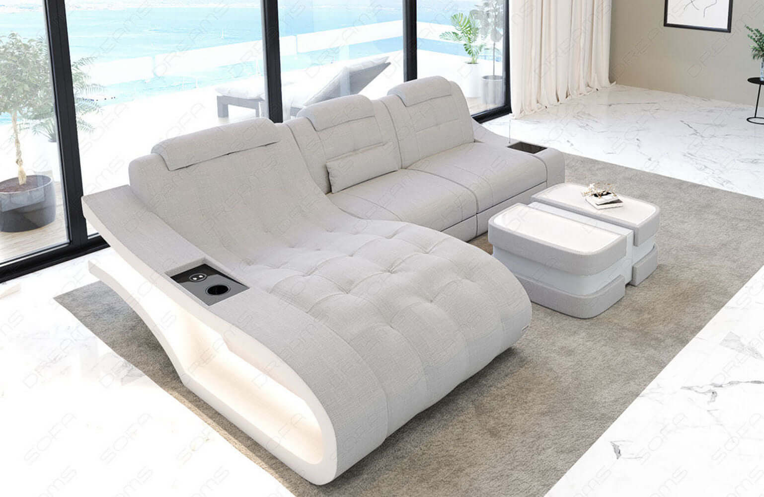 Ecksofa Modell L Form aus Stoff grau-schwarz