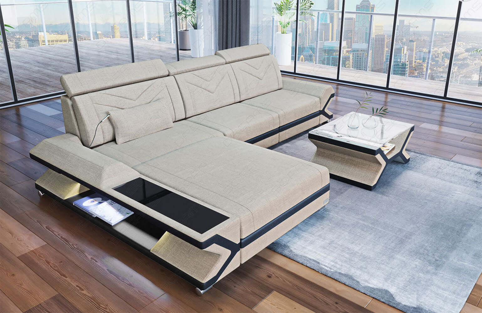Ecksofa Napoli aus Stoff – Komfort & Stil Graubraun-Weiß