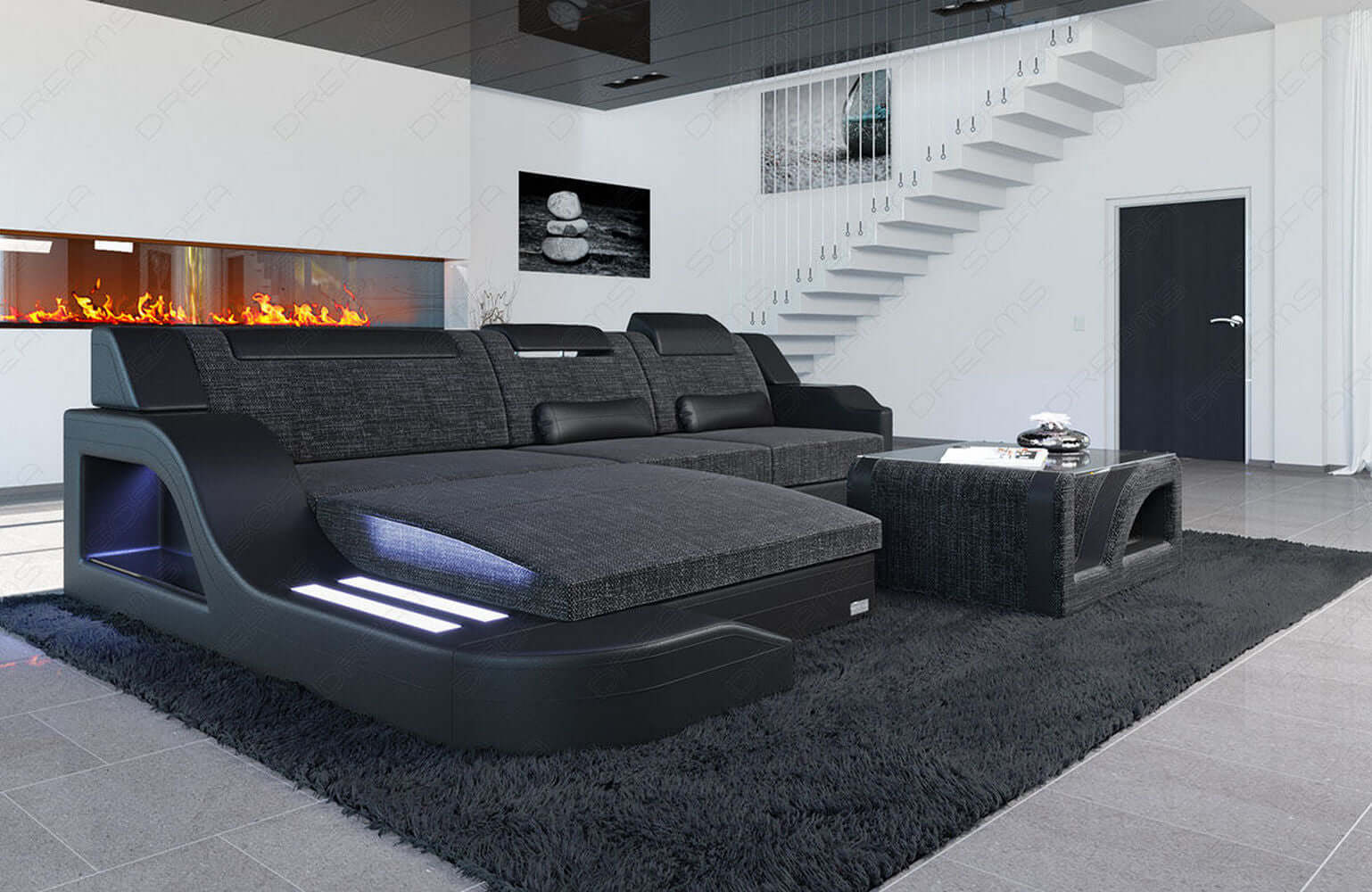 Stoff Ecksofa Palermo L Form grau-schwarz