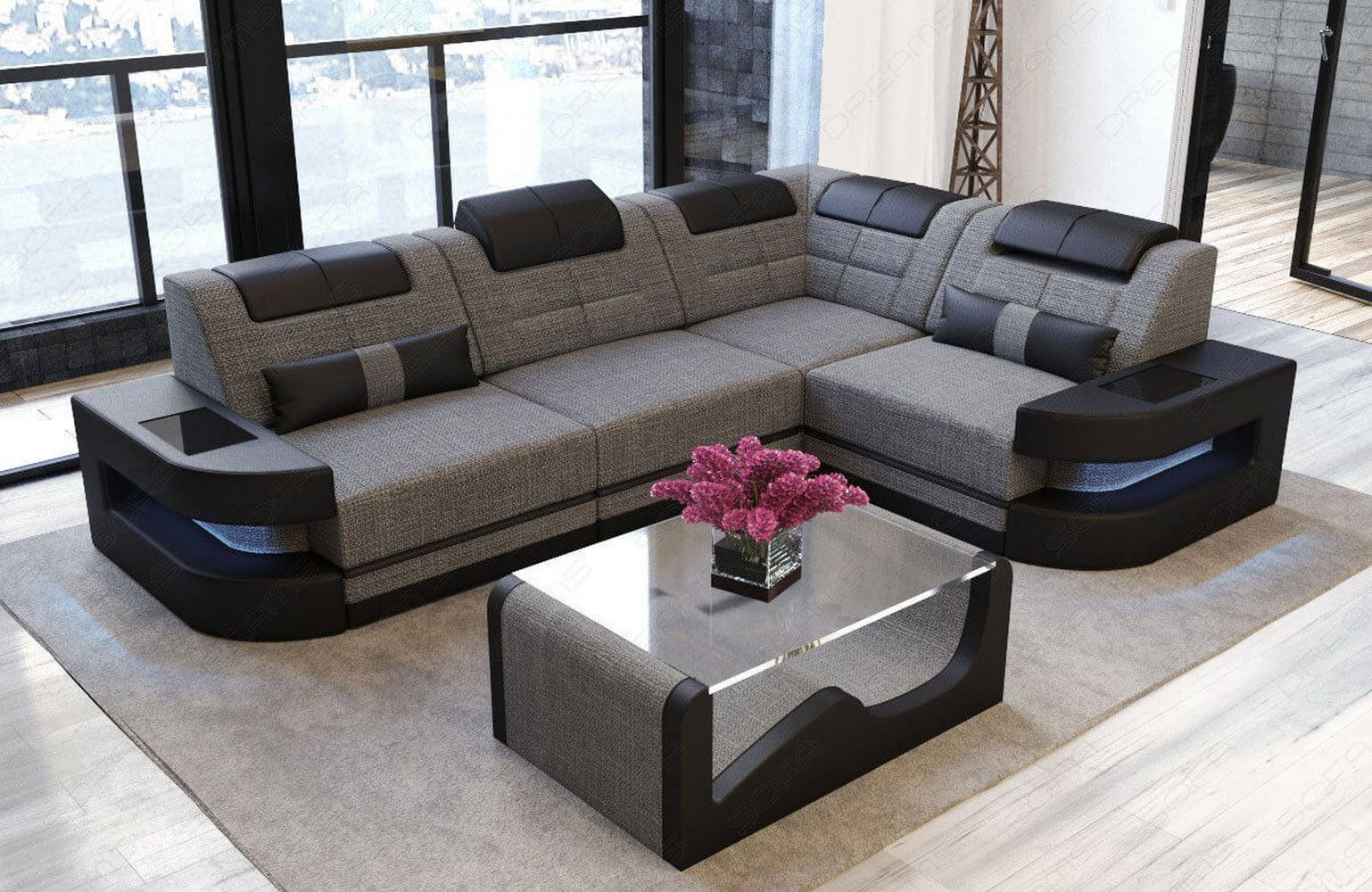 Polster Ecksofa Como L-Form - Modern & Bequem Dunkelgrau-Weiß