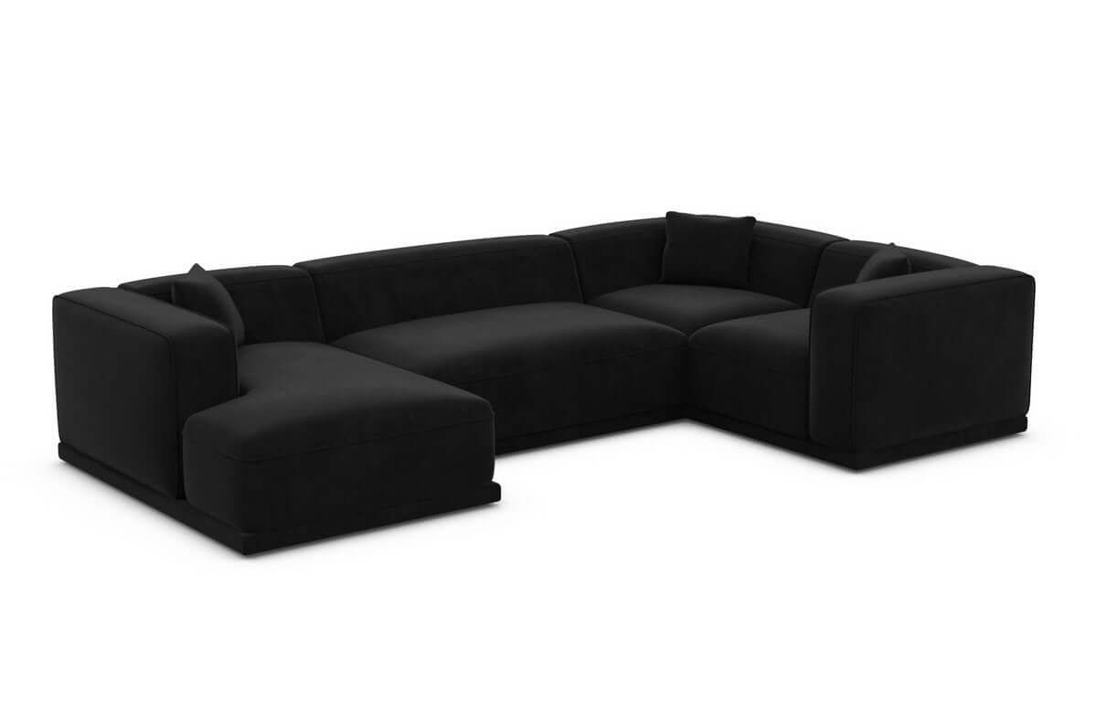 Stoff Wohnlandschaft Merida U-Form Schwarz