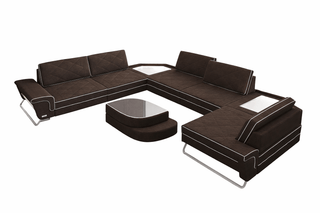 Polster Wohnlandschaft Sepino – Komfort & Design in Strukturstoff und der Farbe Braun und Weiß - Ausrichtung links - Bild 2