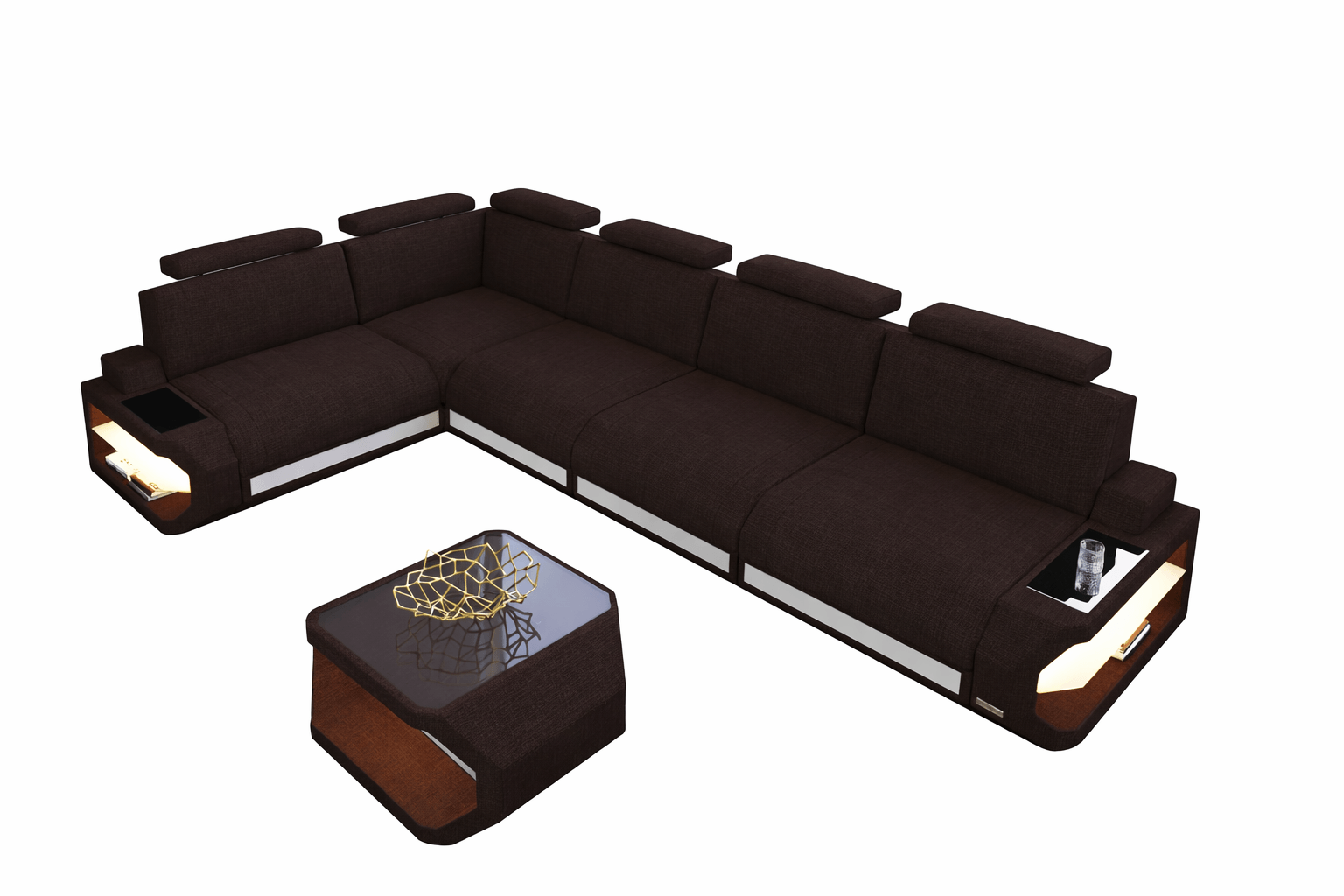 Ecksofa Siena Lang L Form aus Stoff graubraun-weiß