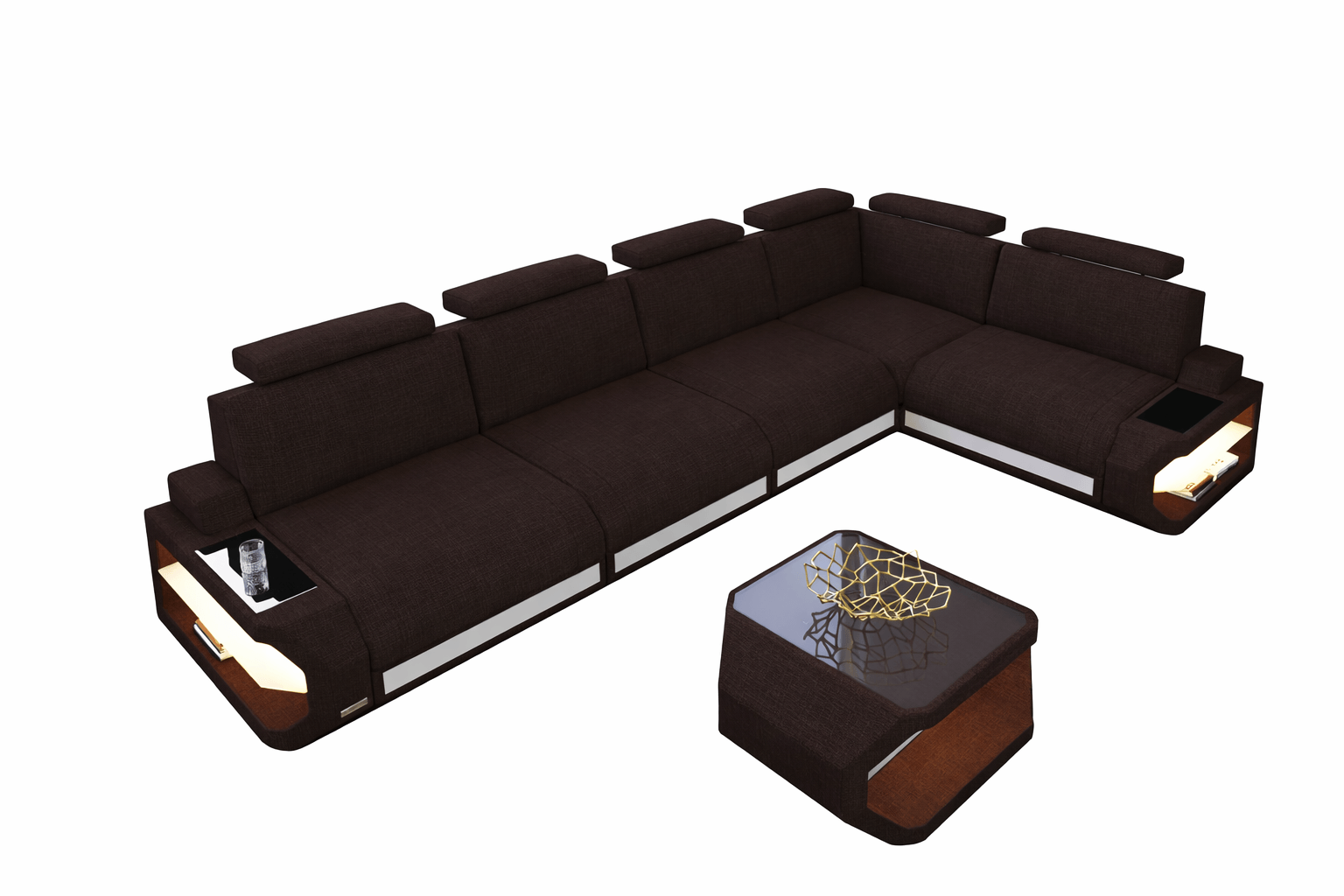 Ecksofa Siena Lang L-Form aus Stoff Graubraun-Weiß
