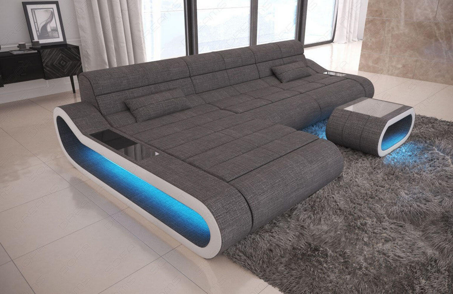 Stoffsofa Concept L-Form Lang Dunkelgrau-Weiß