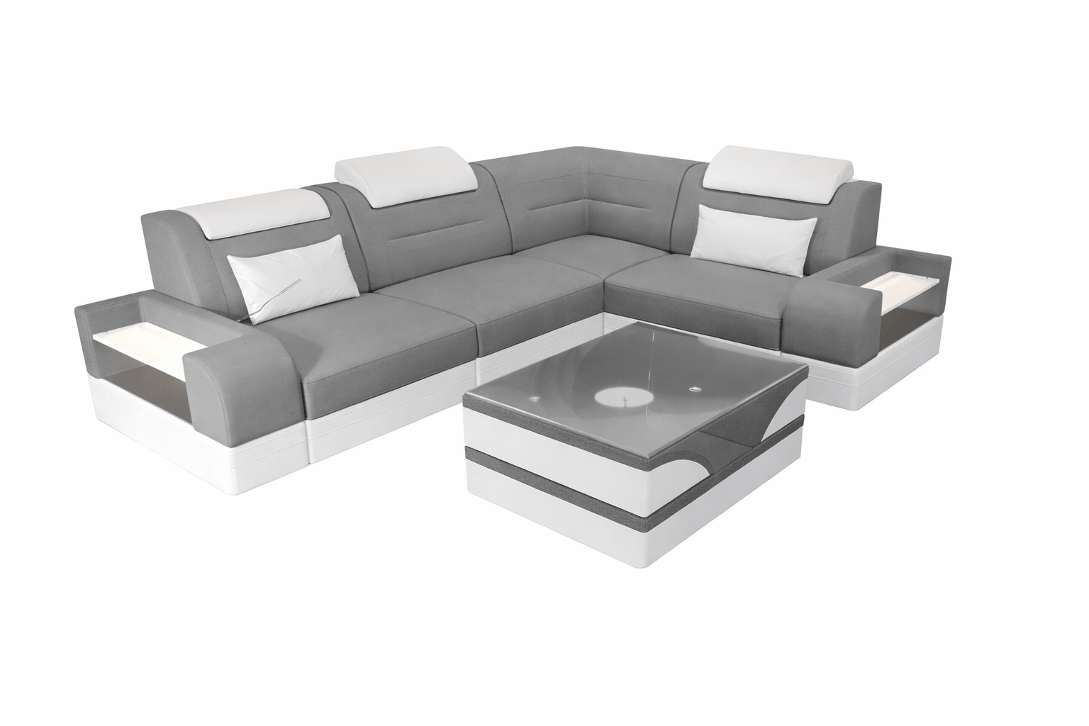 Couch Trivento L-Form in Stoff Kurz Elfenbein-Weiß