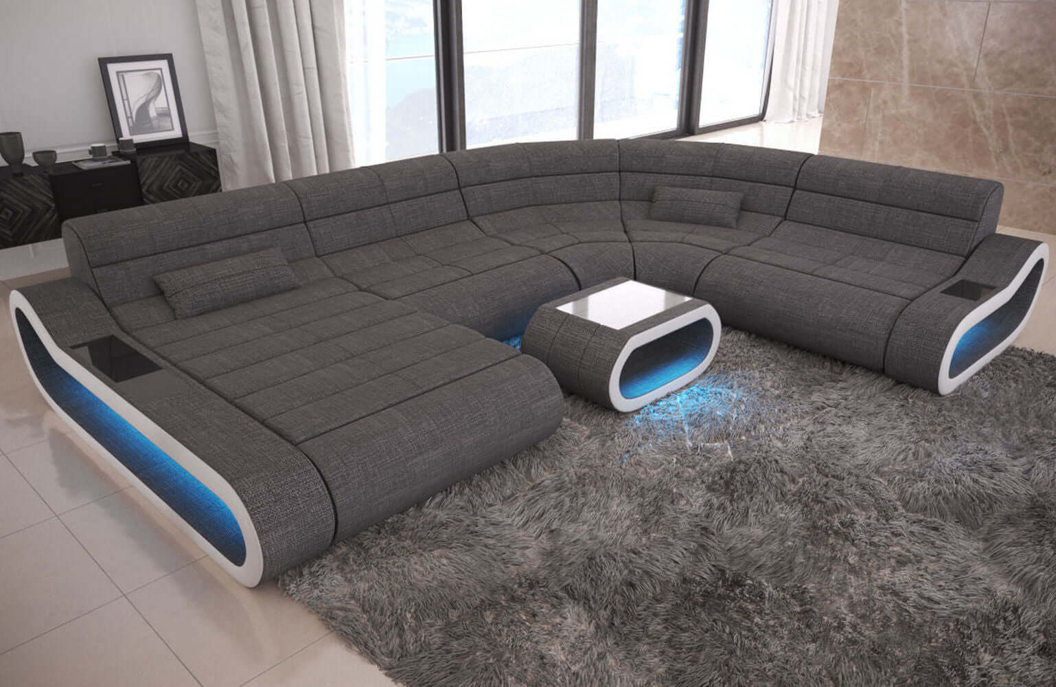 XXL Stoff Wohnlandschaft Concept grau-weiß