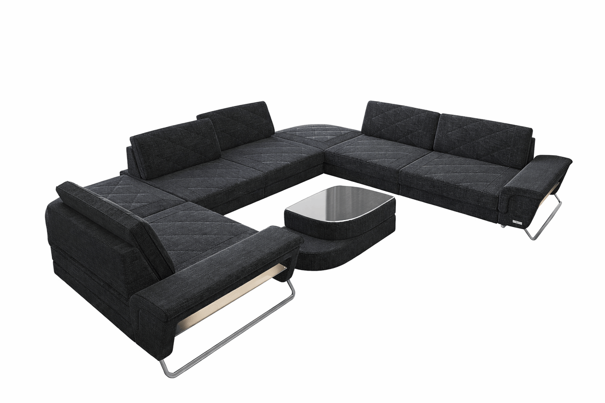 Wohnlandschaft Rotello U-Form aus Stoff
