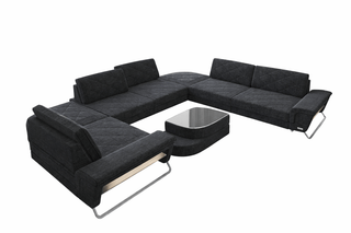 Polster-Wohnlandschaft Rotello – Modern & Komfortabel in Strukturstoff und der Farbe Schwarzgrau und Schwarz - Ausrichtung rechts
