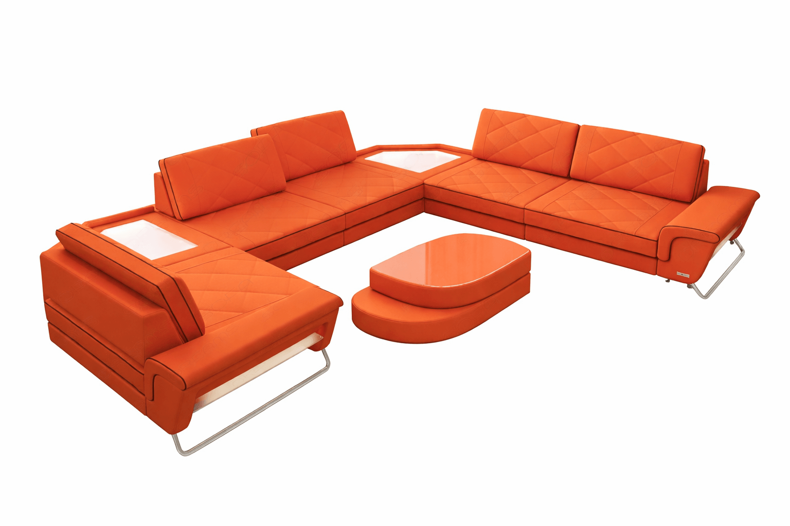 Couchlandschaft Sepino U-Form in Stoff Orange-Schwarz