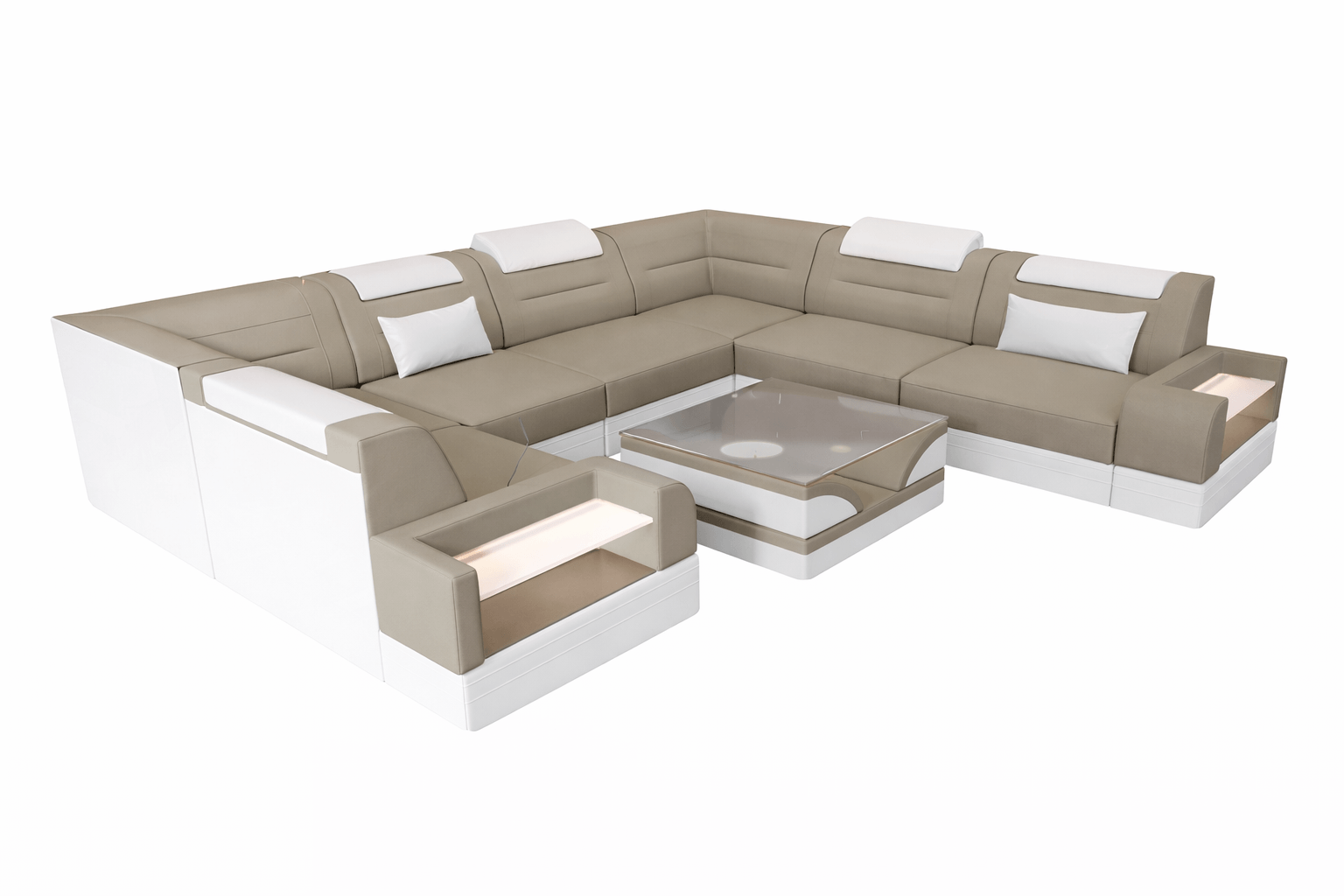 Wohnlandschaft Trivento U-Form aus Stoff Taupe-Weiß