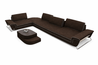 Ecksofa Rotello L – Stoff in Strukturstoff und der Farbe Braun und Weiß - Ausrichtung links - Bild 2