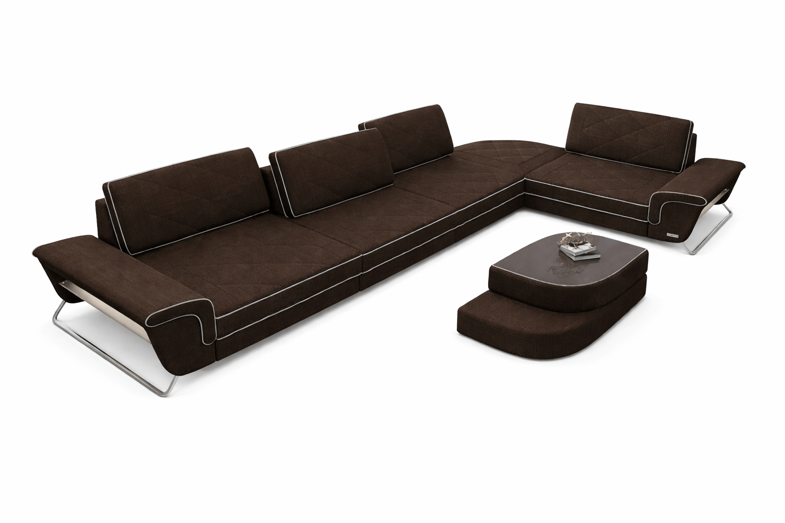 Stoff Ecksofa Rotello L-Form Braun-Weiß