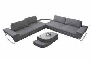 Polster Ecksofa Sepino L-Form in Strukturstoff und der Farbe Grau und Weiß - Bild 2