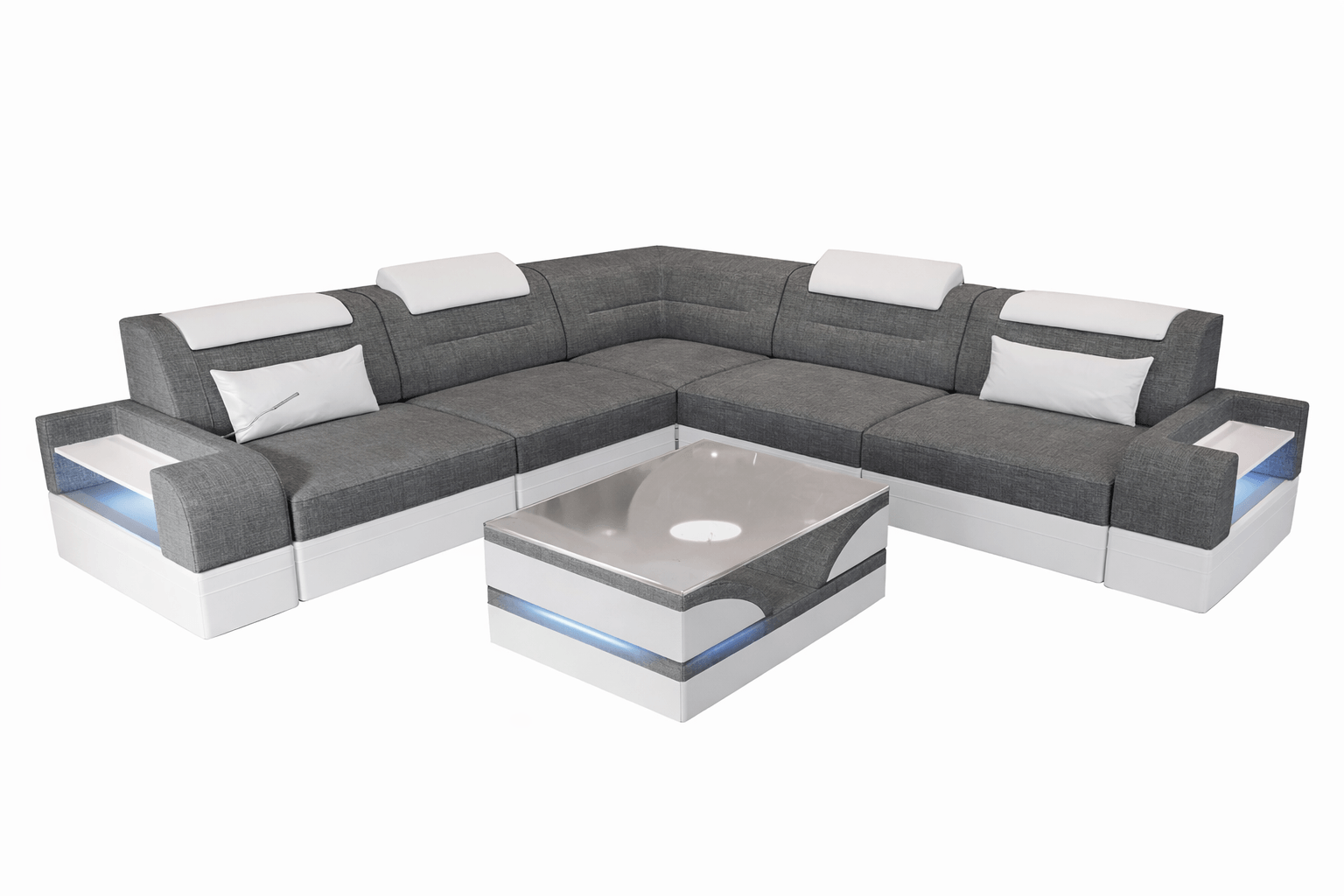 Couch Trivento L-Form in Stoff Grau-Weiß