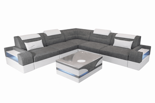 Ecksofa Trivento aus Stoff in Strukturstoff und der Farbe Grau und Weiß