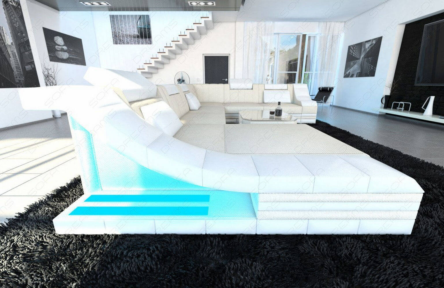Design Stoff-Wohnlandschaft Turino XL – Komfort Dunkelgrau-Weiß