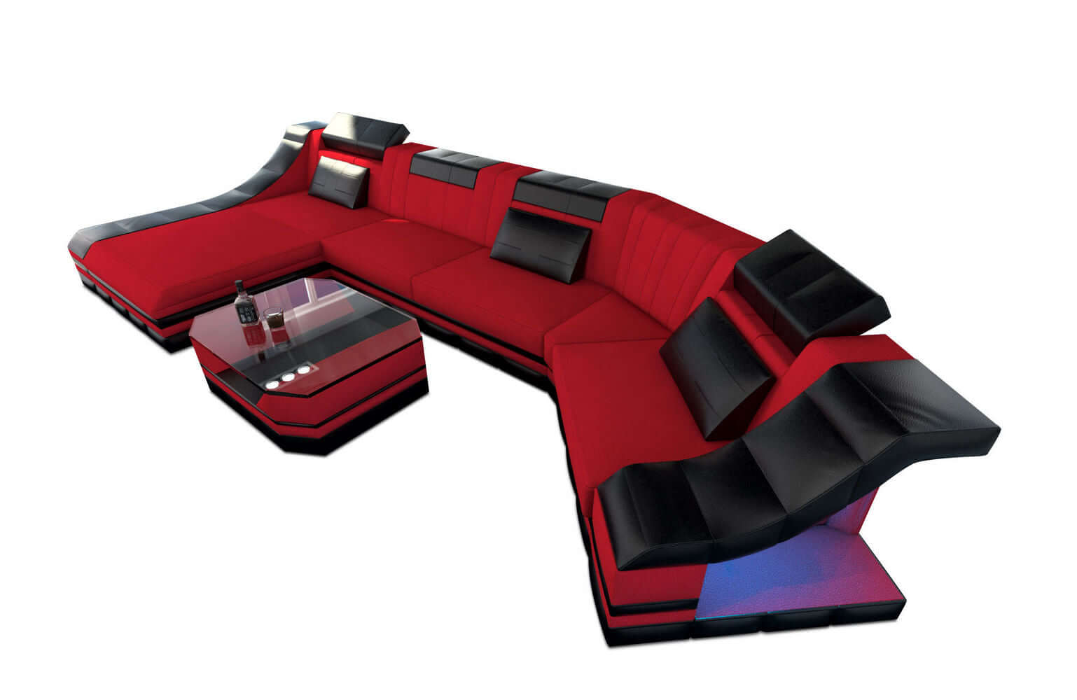 Sofa Turino C-Form in Stoff Rot-Schwarz