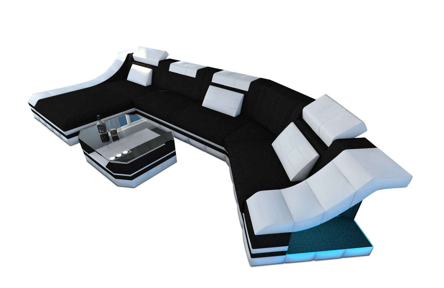Sofa Turino C-Form in Stoff schwarz-weiß