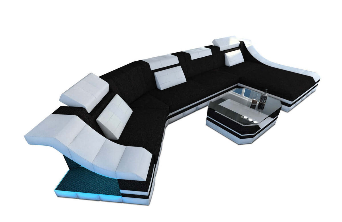 Sofa Turino C-Form in Stoff Schwarz-Weiß