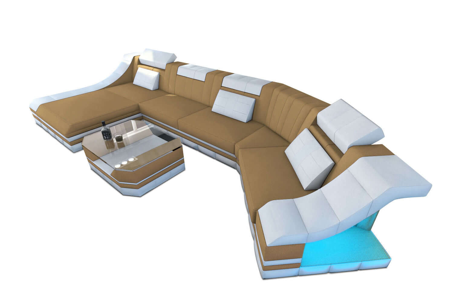 Sofa Turino C-Form in Stoff Beige-Weiß