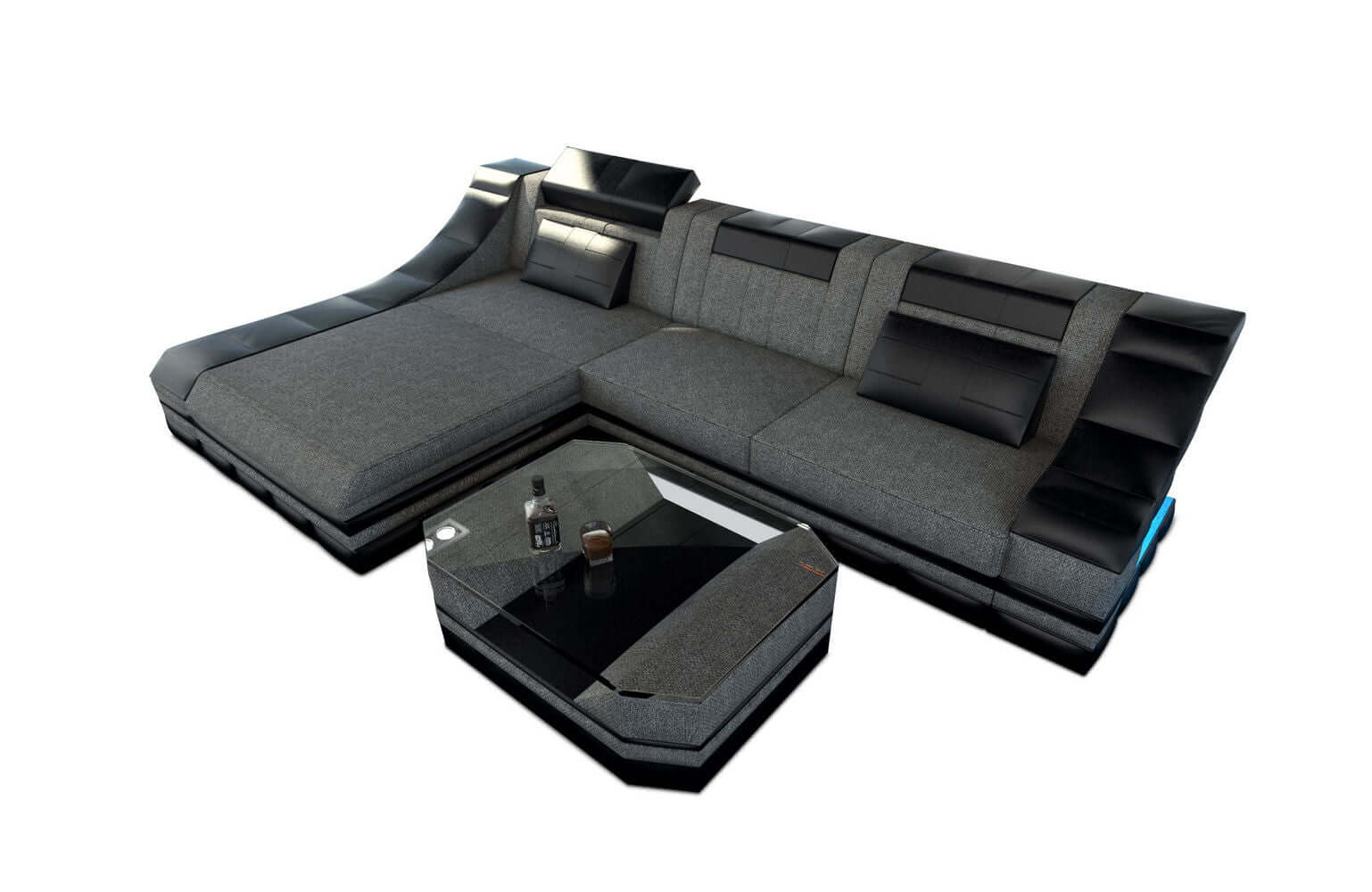 Stoff Ecksofa Turino L-Form Grau-Schwarz