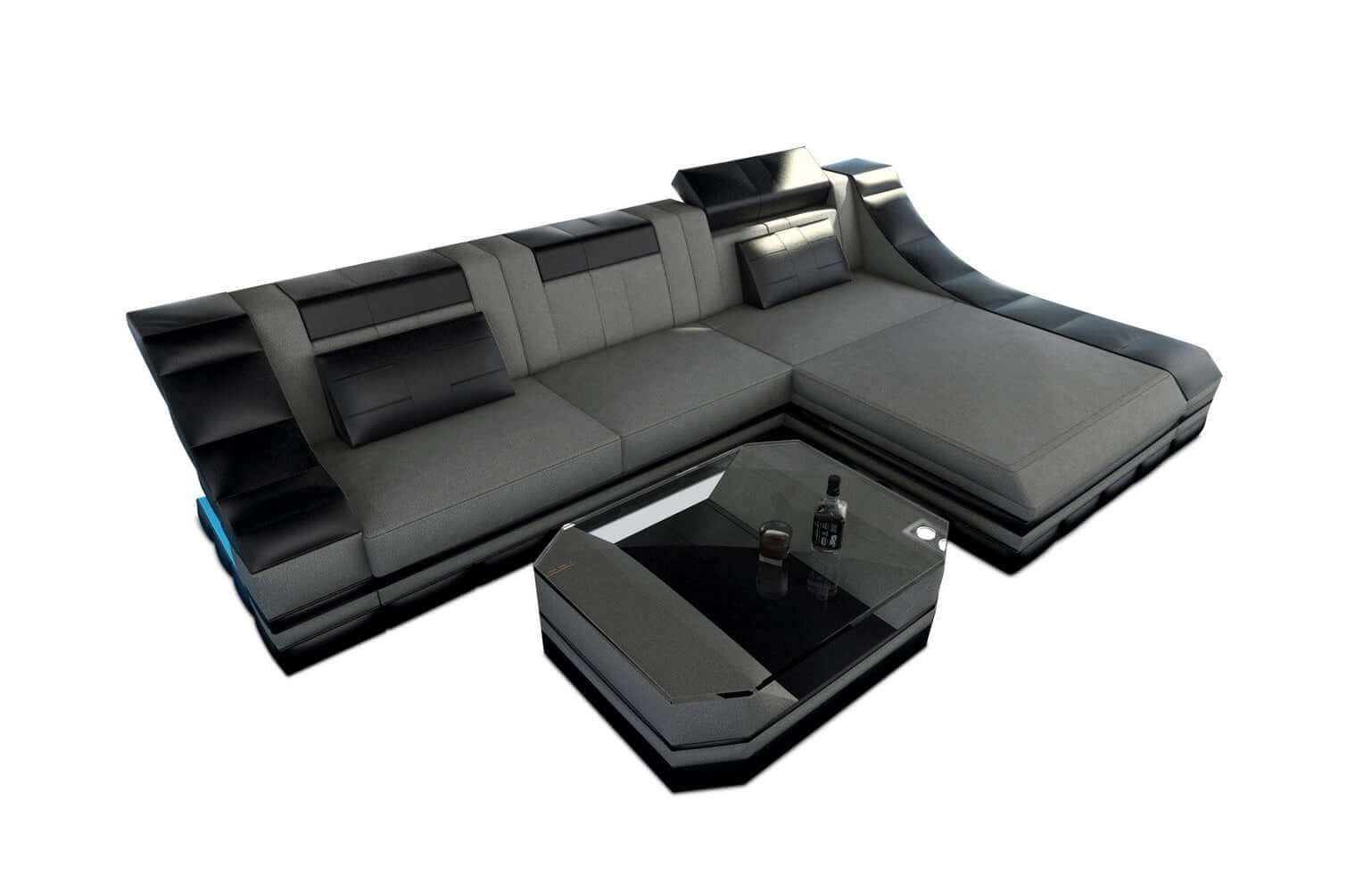 Stoff Ecksofa Turino L Form hellgrau-schwarz