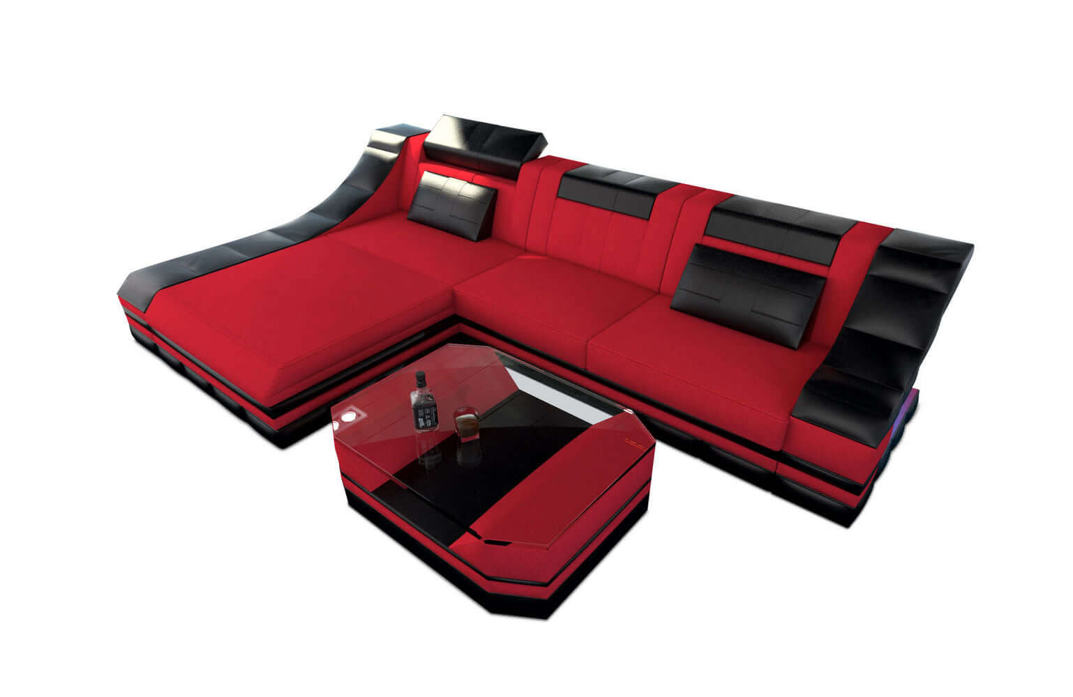 Stoff Ecksofa Turino L-Form Rot-Schwarz